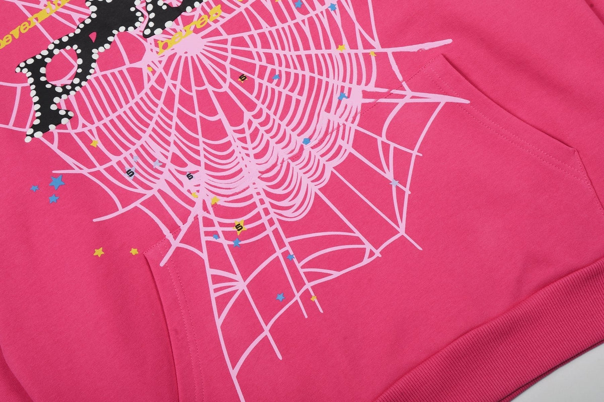 Sp5der Pink Spiderweb Hoodie & Jogger Matching Set