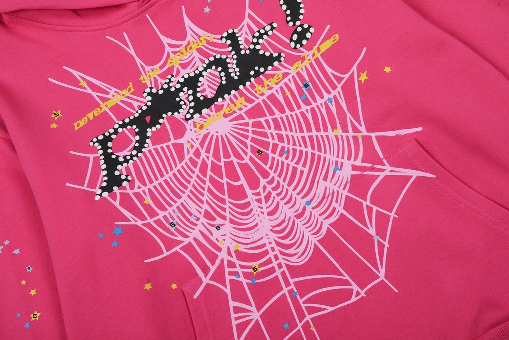 Sp5der Pink Spiderweb Hoodie & Jogger Matching Set