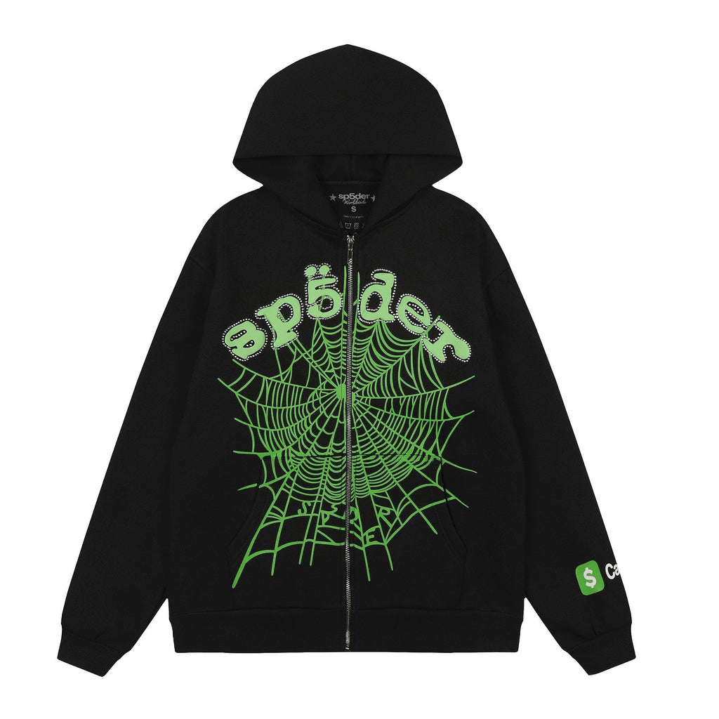 Sp5der Black Spiderweb Zip Hoodie