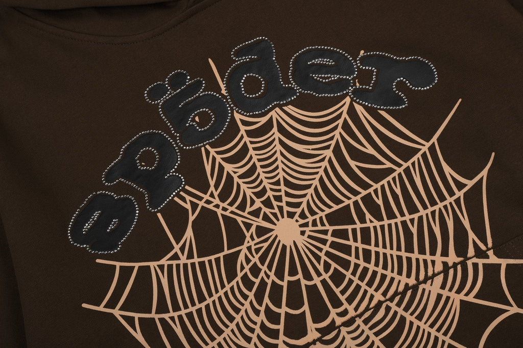 Sp5der Brown Spiderweb Hoodie & Sweatpants Matching Set