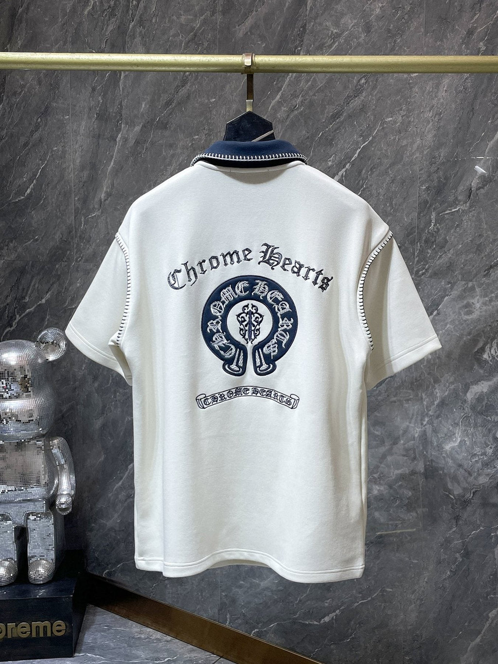 Chrome Hearts Ivory Contrast-Collar Polo Shirt