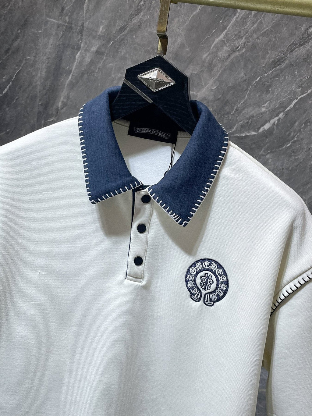 Chrome Hearts Ivory Contrast-Collar Polo Shirt