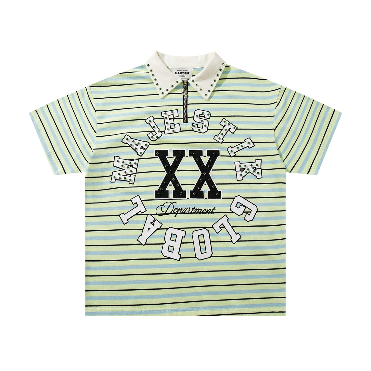 MAJESTIK Mint Green Striped Half-Zip Polo Shirt