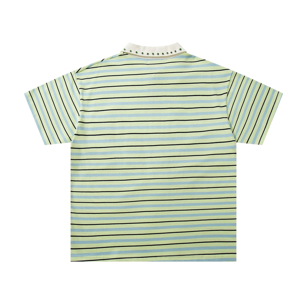 MAJESTIK Mint Green Striped Half-Zip Polo Shirt