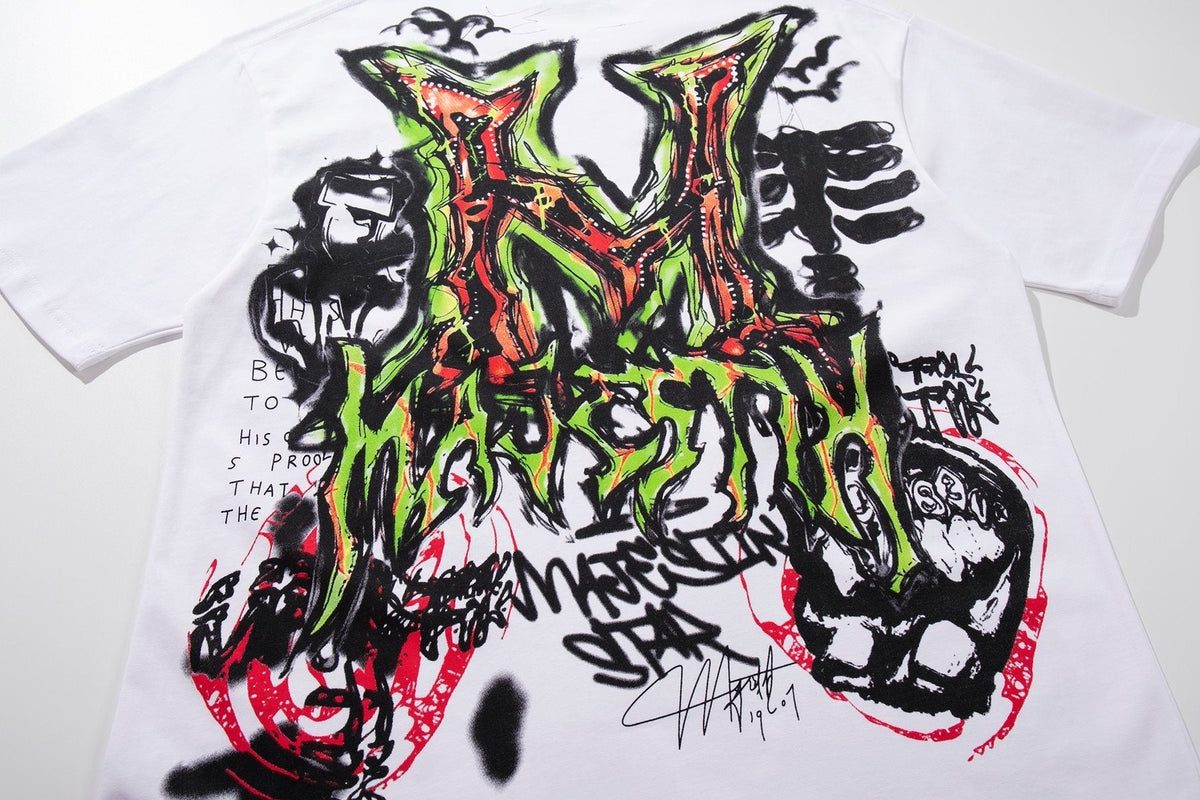 MAJESTIK Distressed Rhinestone Graphic Short-Sleeve T-Shirt