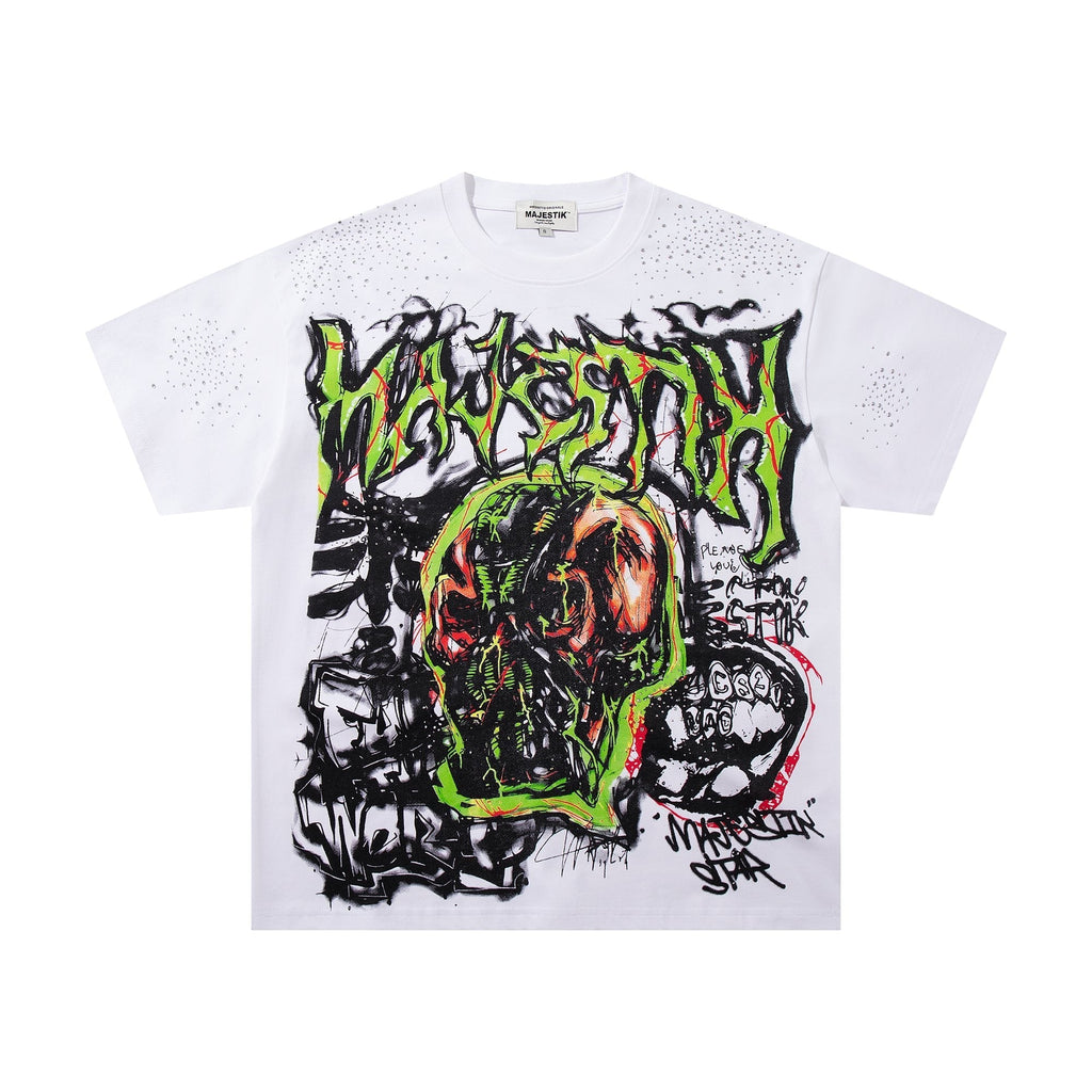 MAJESTIK Distressed Rhinestone Graphic Short-Sleeve T-Shirt