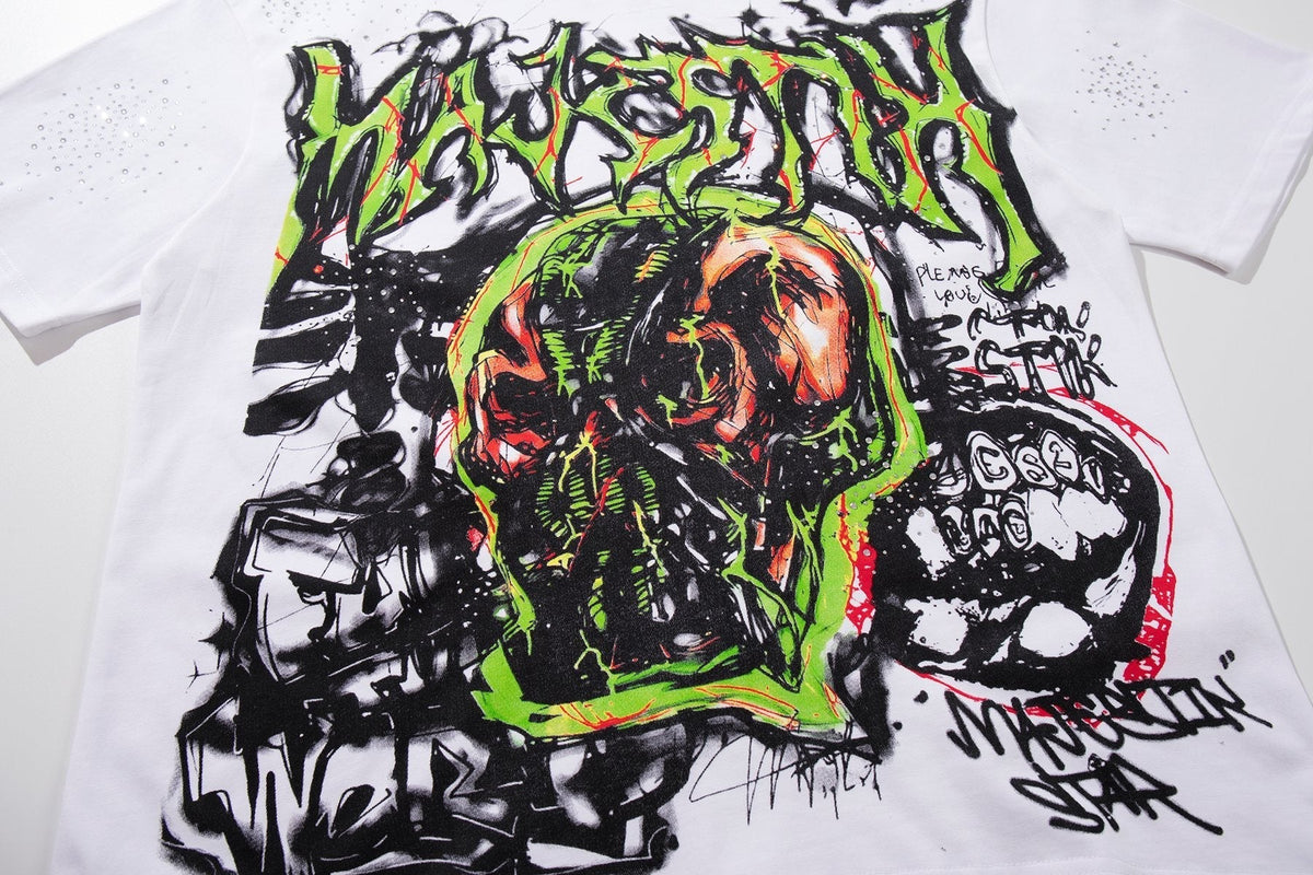 MAJESTIK Distressed Rhinestone Graphic Short-Sleeve T-Shirt