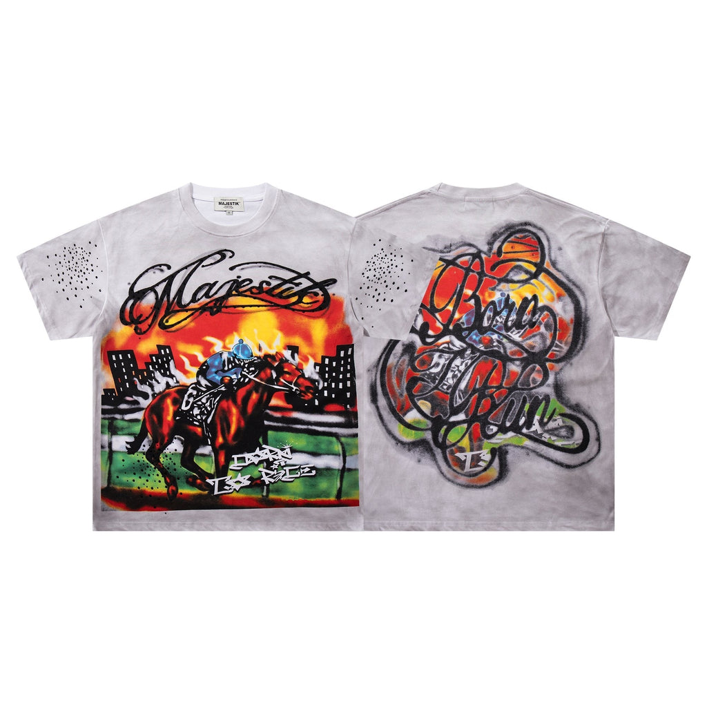 MAJESTIK Horse Racing Graffiti Graphic T-Shirt