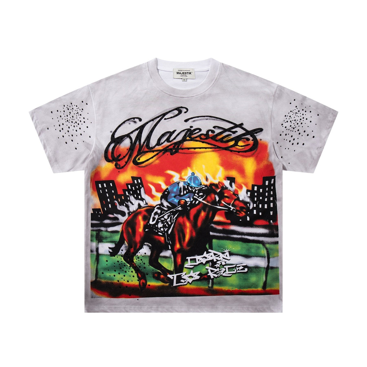 MAJESTIK Horse Racing Graffiti Graphic T-Shirt