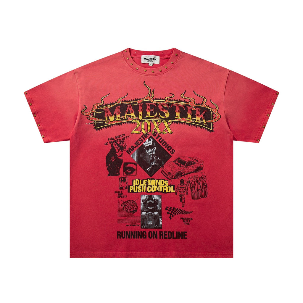 MAJESTIK Washed Red Graphic Short-Sleeve T-Shirt