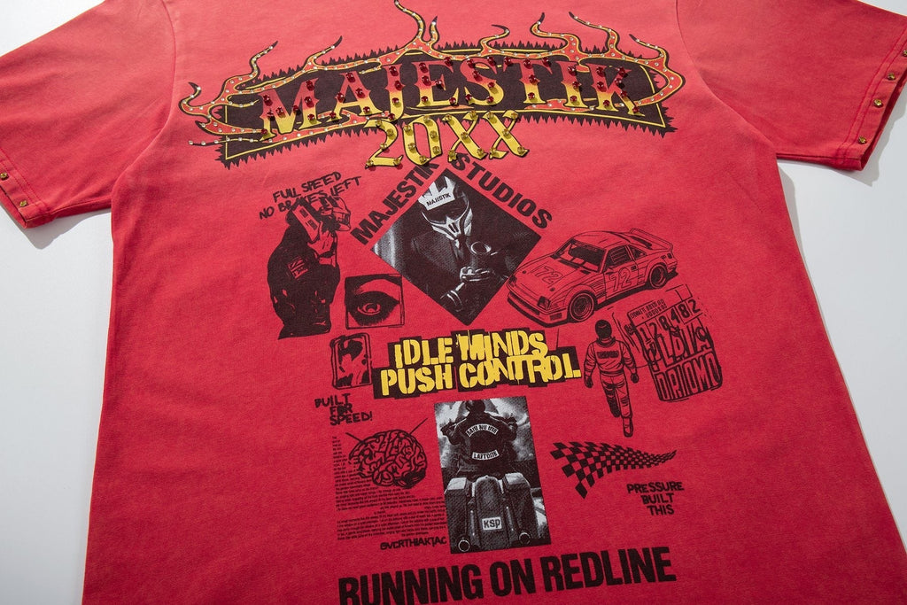 MAJESTIK Washed Red Graphic Short-Sleeve T-Shirt