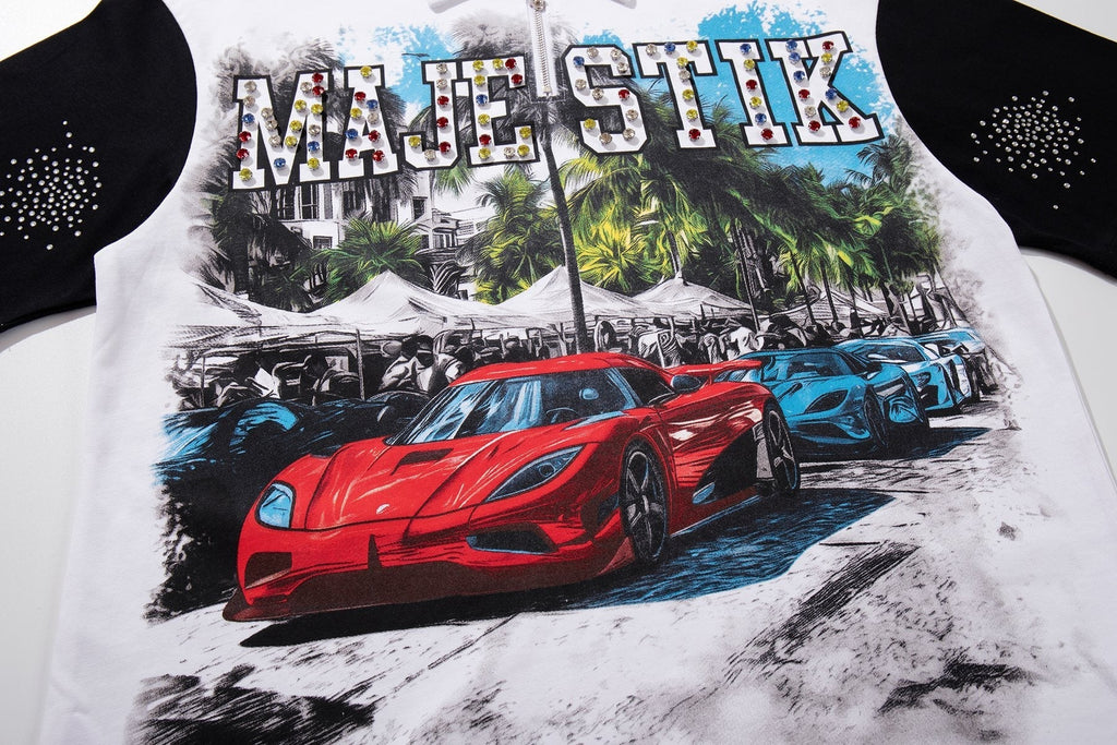 MAJESTIK Car Graphic Zip-Front Short-Sleeve T-Shirt