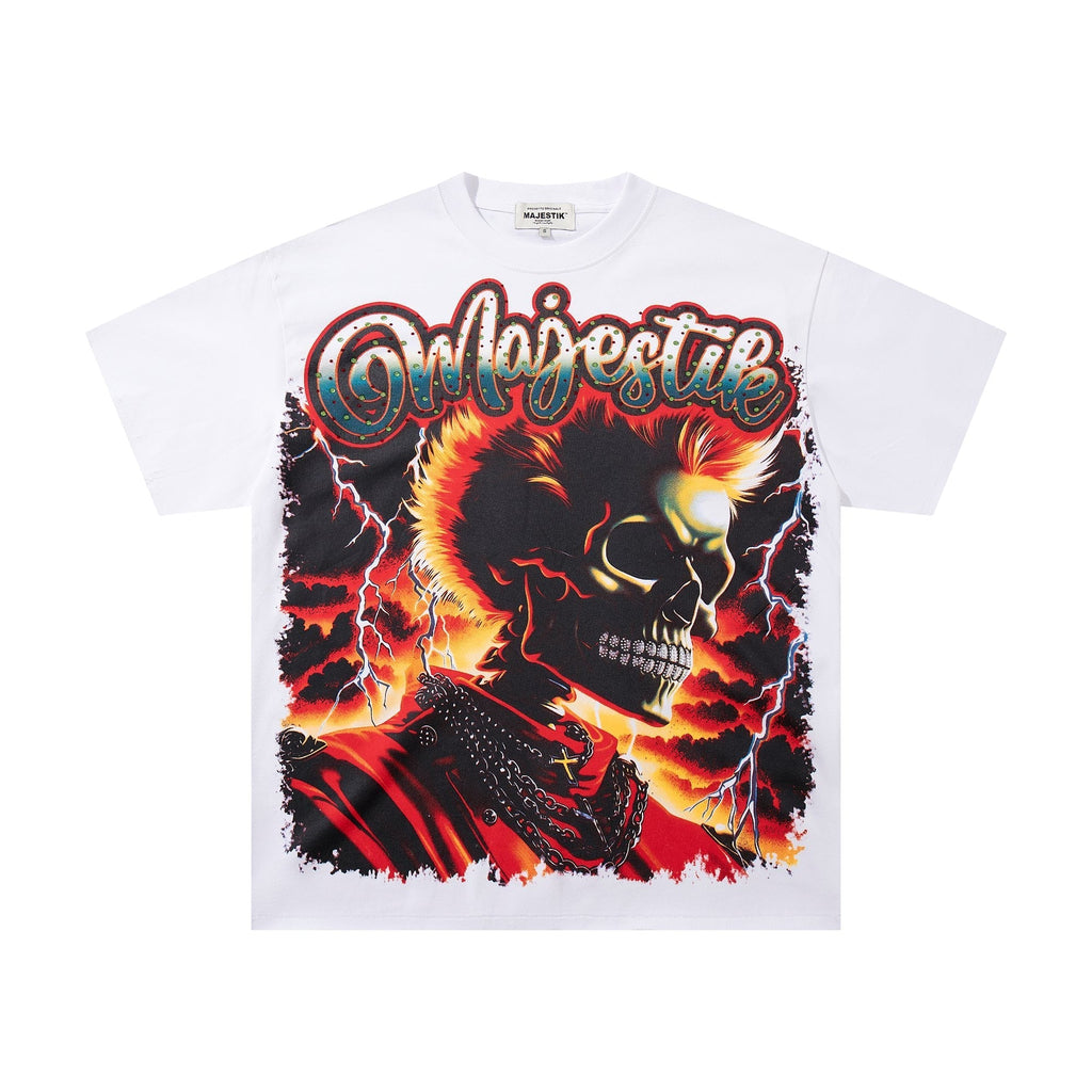MAJESTIK Skull & Flame Graphic T-Shirt