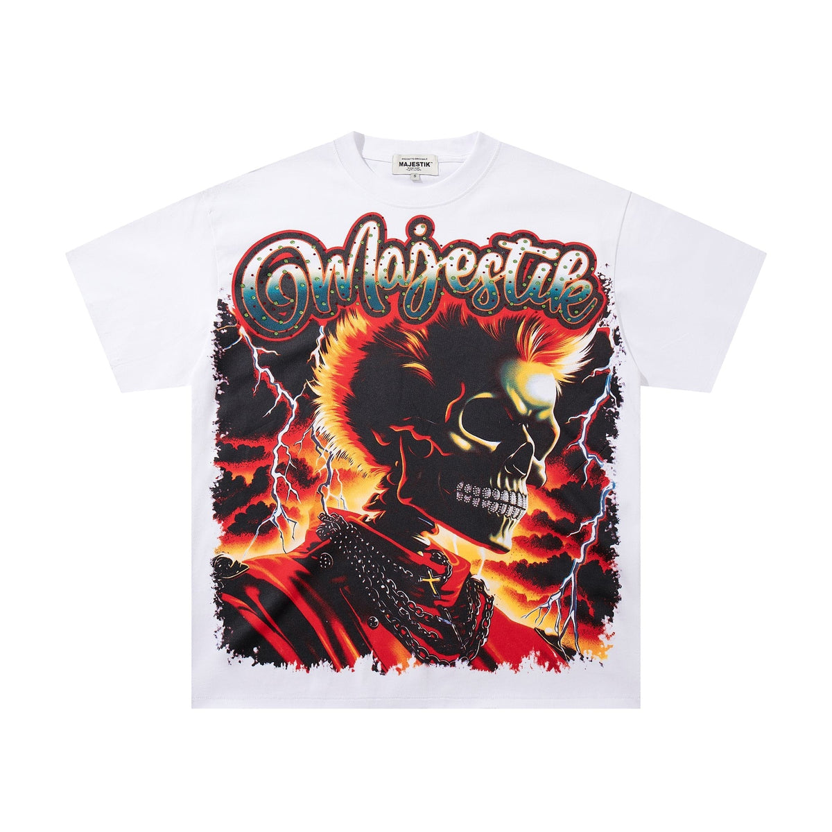 MAJESTIK Skull & Flame Graphic T-Shirt