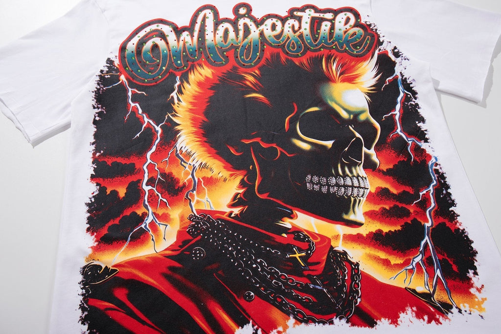 MAJESTIK Skull & Flame Graphic T-Shirt