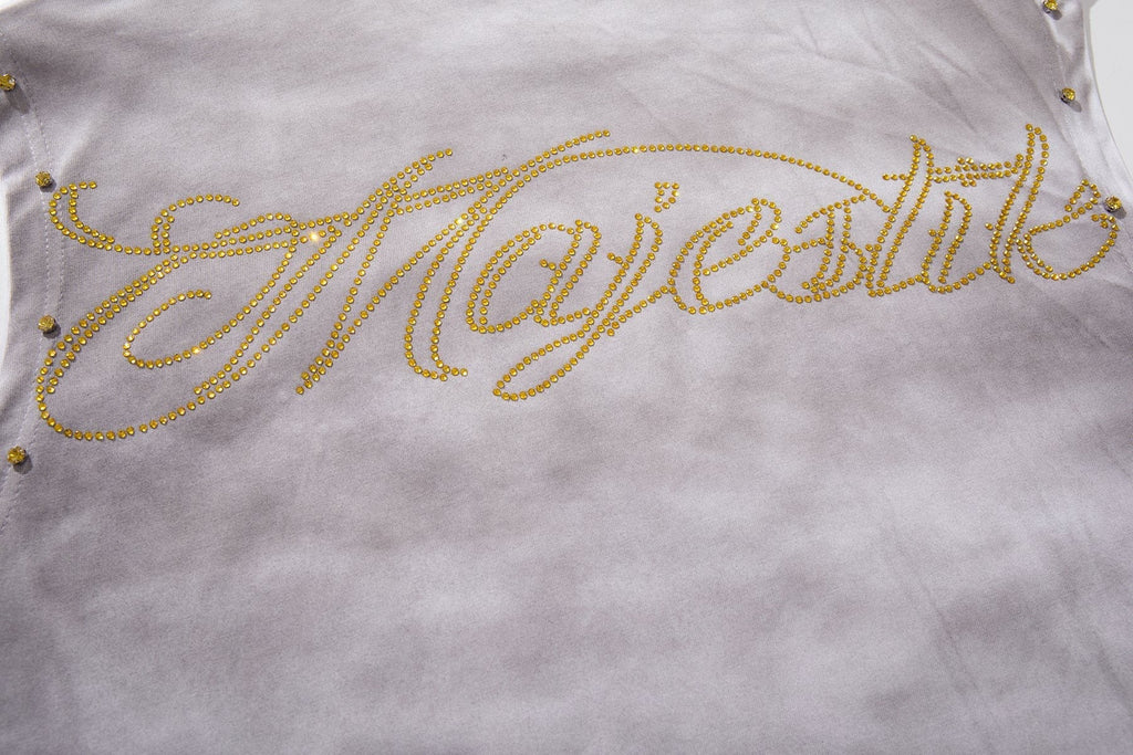 MAJESTIK Studded Washed Graphic Sleeveless T-Shirt