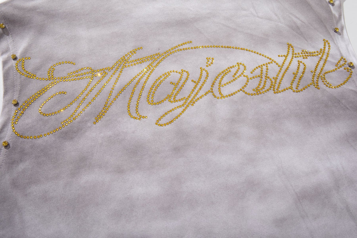 MAJESTIK Studded Washed Graphic Sleeveless T-Shirt