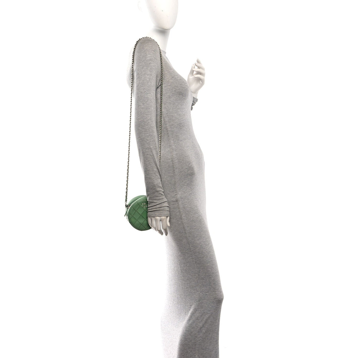 Lambskin Stitch Round Clutch With Chain Green