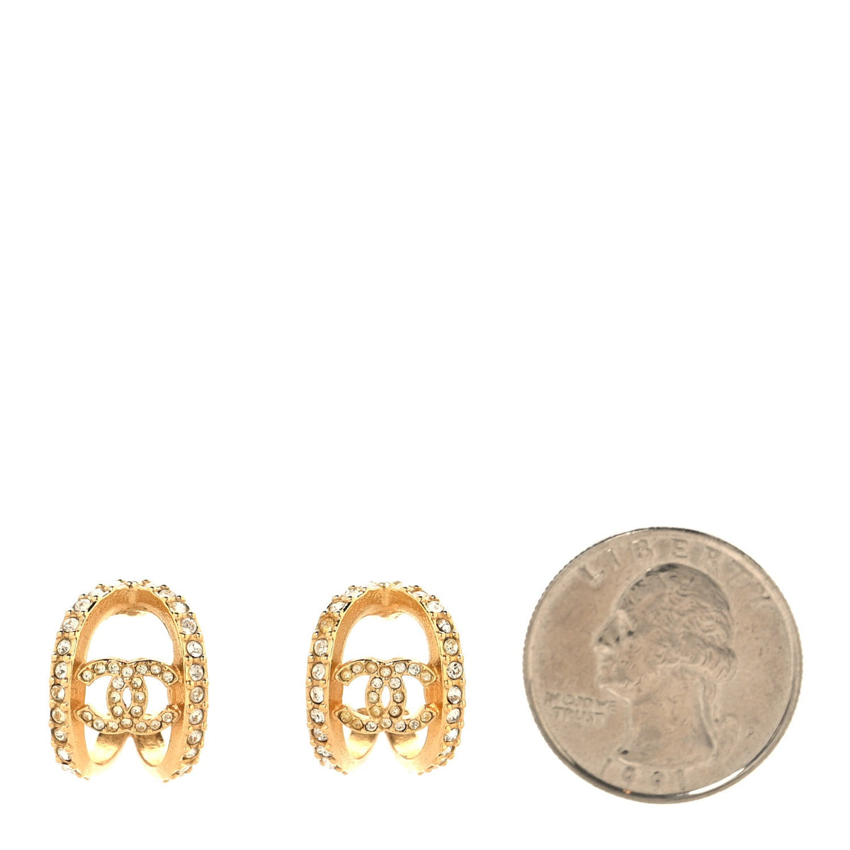 Crystal Strass CC Double Hoop Earrings Gold