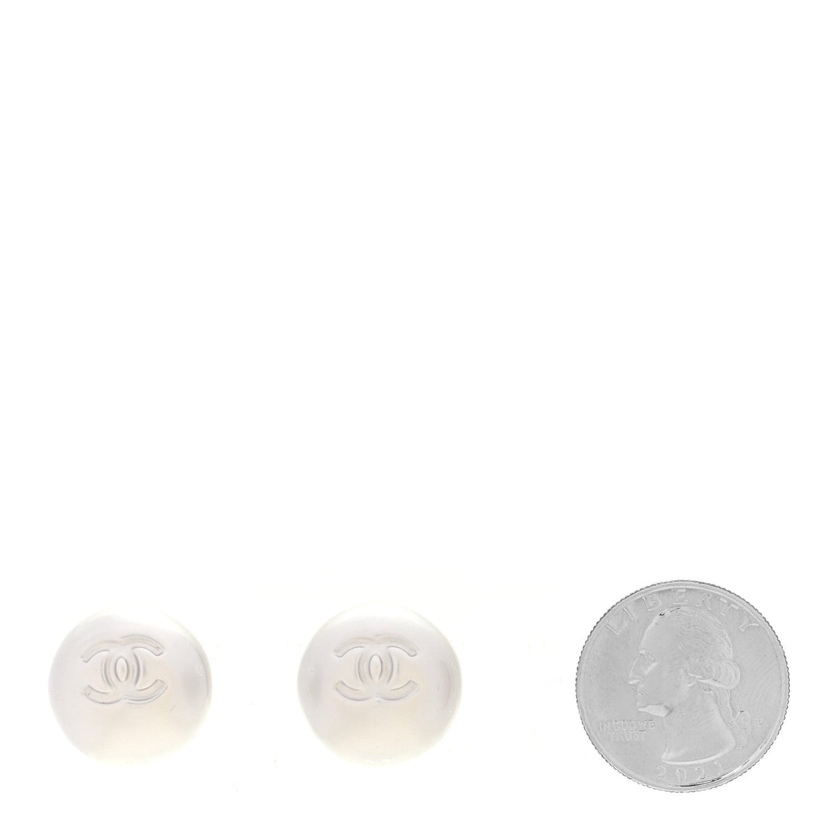 Resin Metal CC Stud Earrings Silver Pearly White