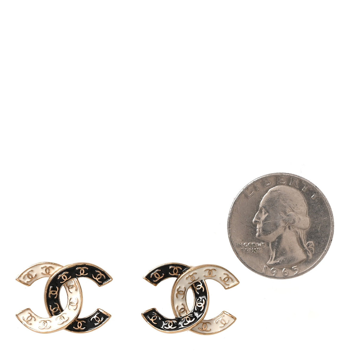 Enamel CC Logo Earrings Gold Black White