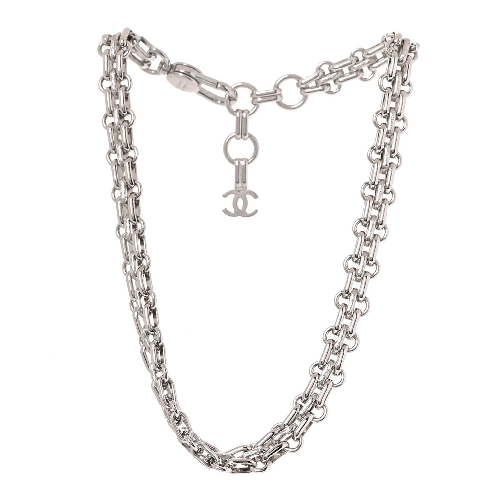 Metal Chain Link CC Choker Necklace Silver