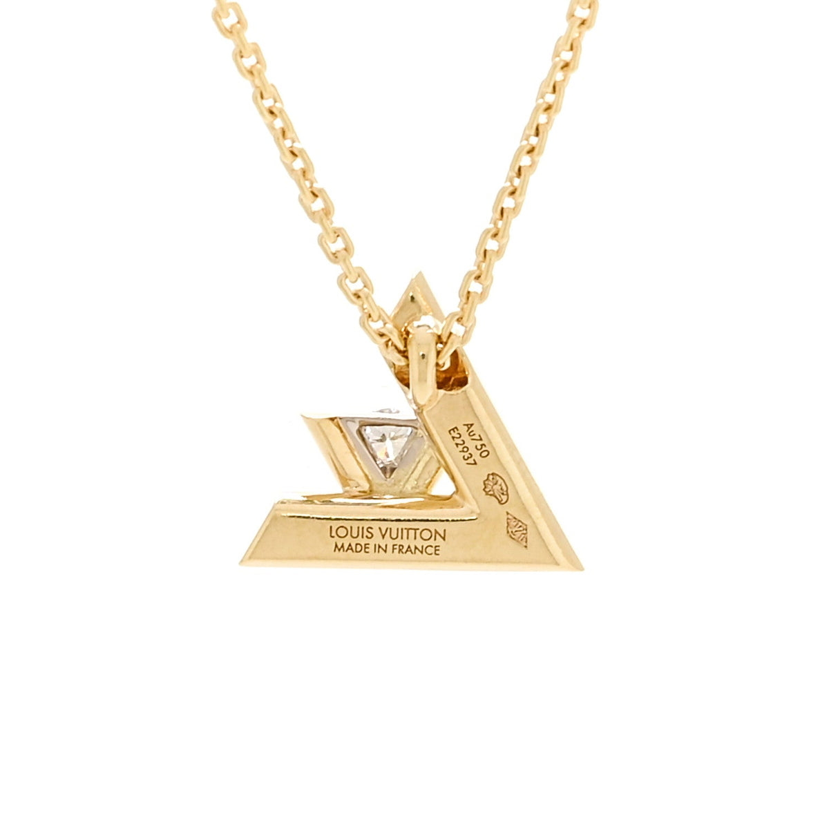 18K Yellow Gold Diamond Small LV Volt One Pendant Necklace