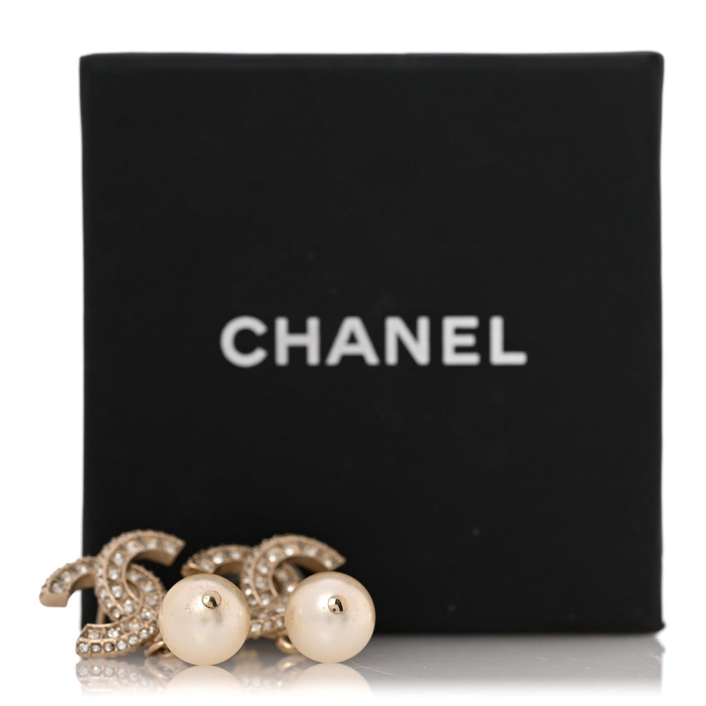 Crystal Timeless CC Pearl Drop Earrings Light Gold