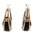 Metal Resin Quilted Flap Bag Hoop Earrings Black Gold