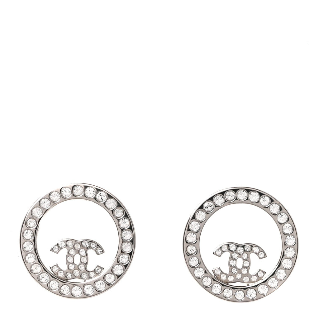 Crystal CC Round Earrings Silver