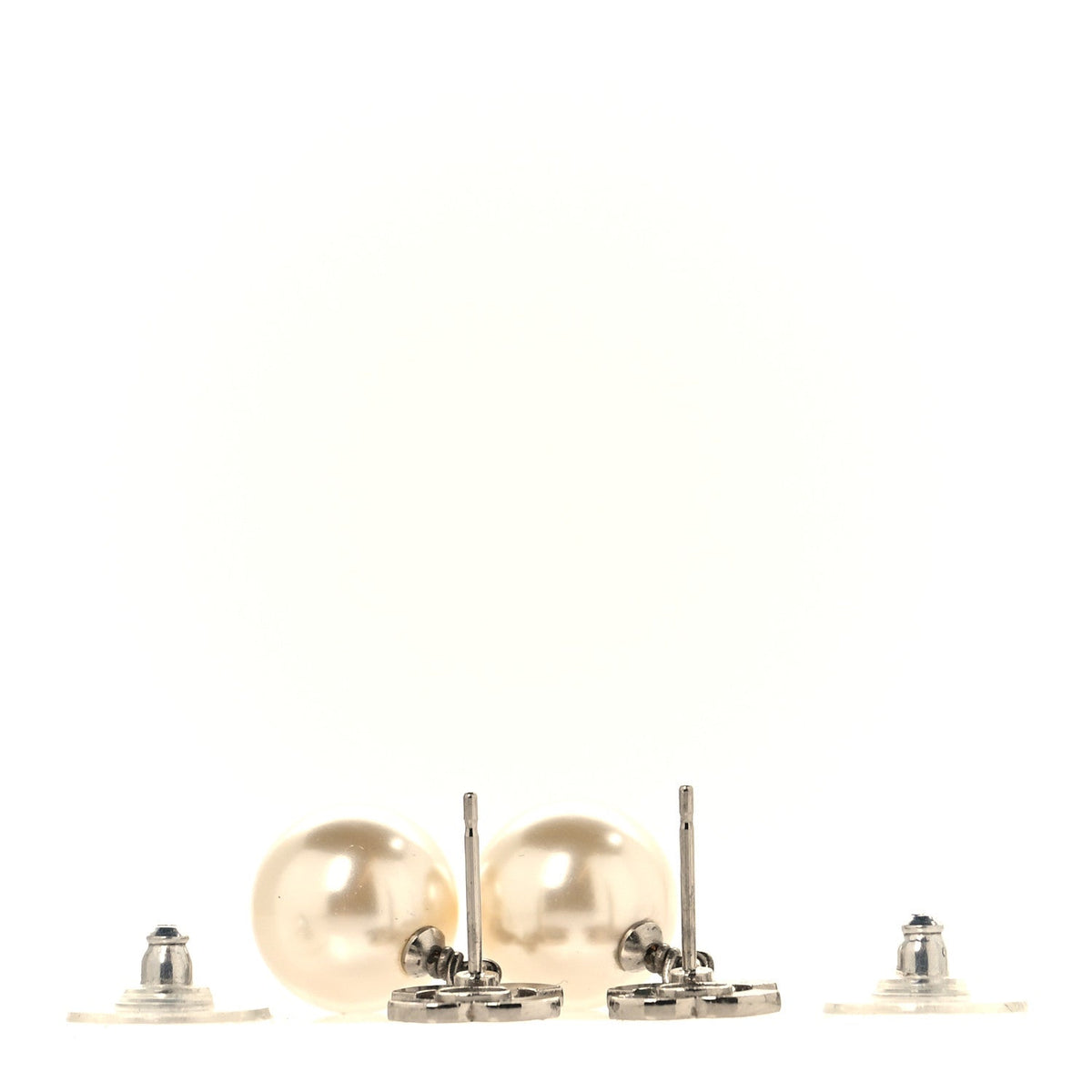Crystal Pearl CC Drop Earrings Silver Pearly White