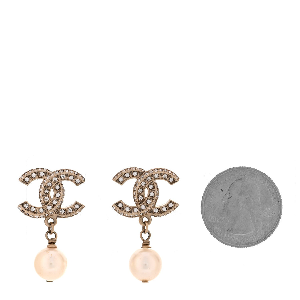 Crystal Timeless CC Pearl Drop Earrings Light Gold