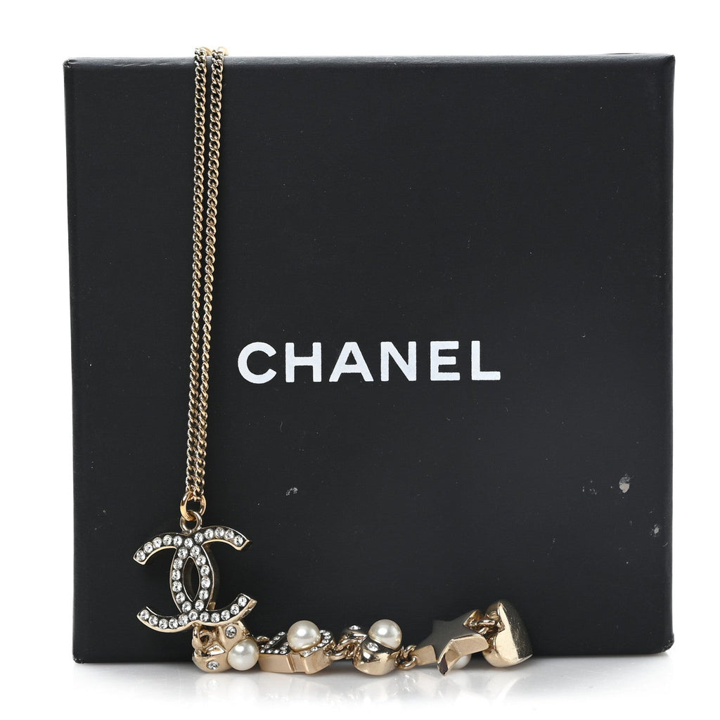 Pearl Crystal CC No 5 Heart Star Pendant Necklace Gold