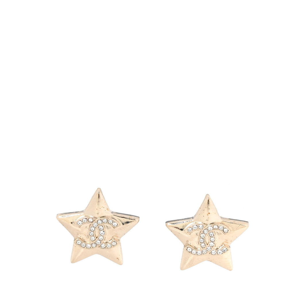 Metal Crystal CC Star Clip On Earrings Gold