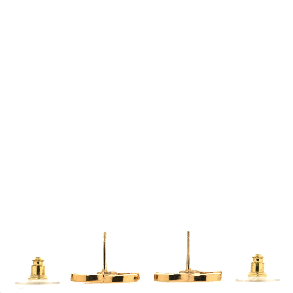 Metal Crystal CC Earrings Gold