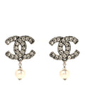 Pearl Crystal CC Drop Earrings Silver Pearly White