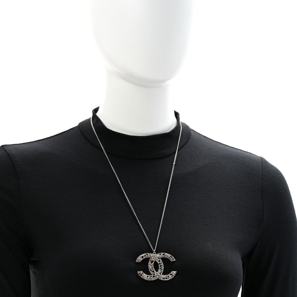 Ruthenium Twisted Camellia CC Pendant Necklace