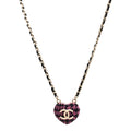 Tweed Lambskin CC Heart Locket Necklace  Gold Black Pink