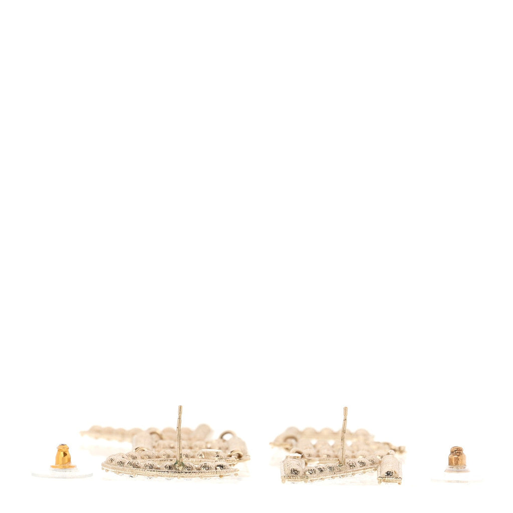 Crystal Cha-Nel Logo Drop Earrings Gold