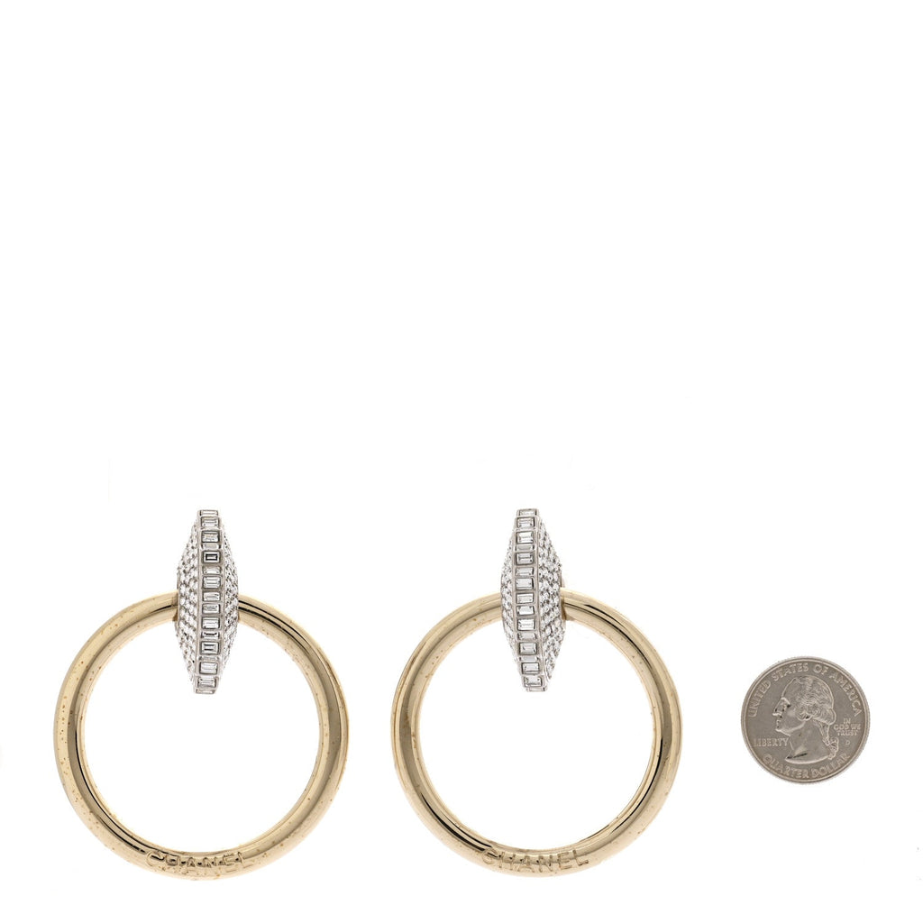 Baguette Crystal Hoop Clip On Earrings Gold
