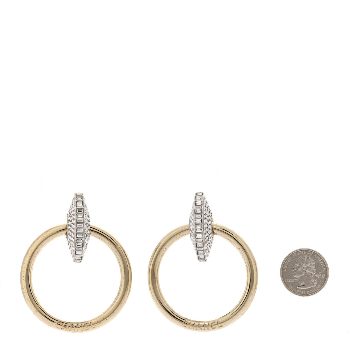 Baguette Crystal Hoop Clip On Earrings Gold