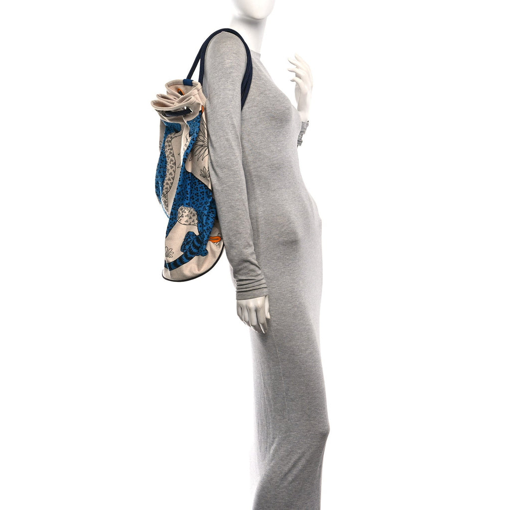 Cotton Canvas Les Leopards Tote Bag Bleu Sable