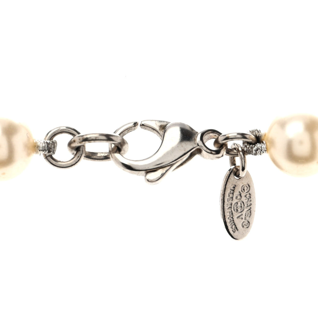 Graduated Pearl CC Long Necklace Silver