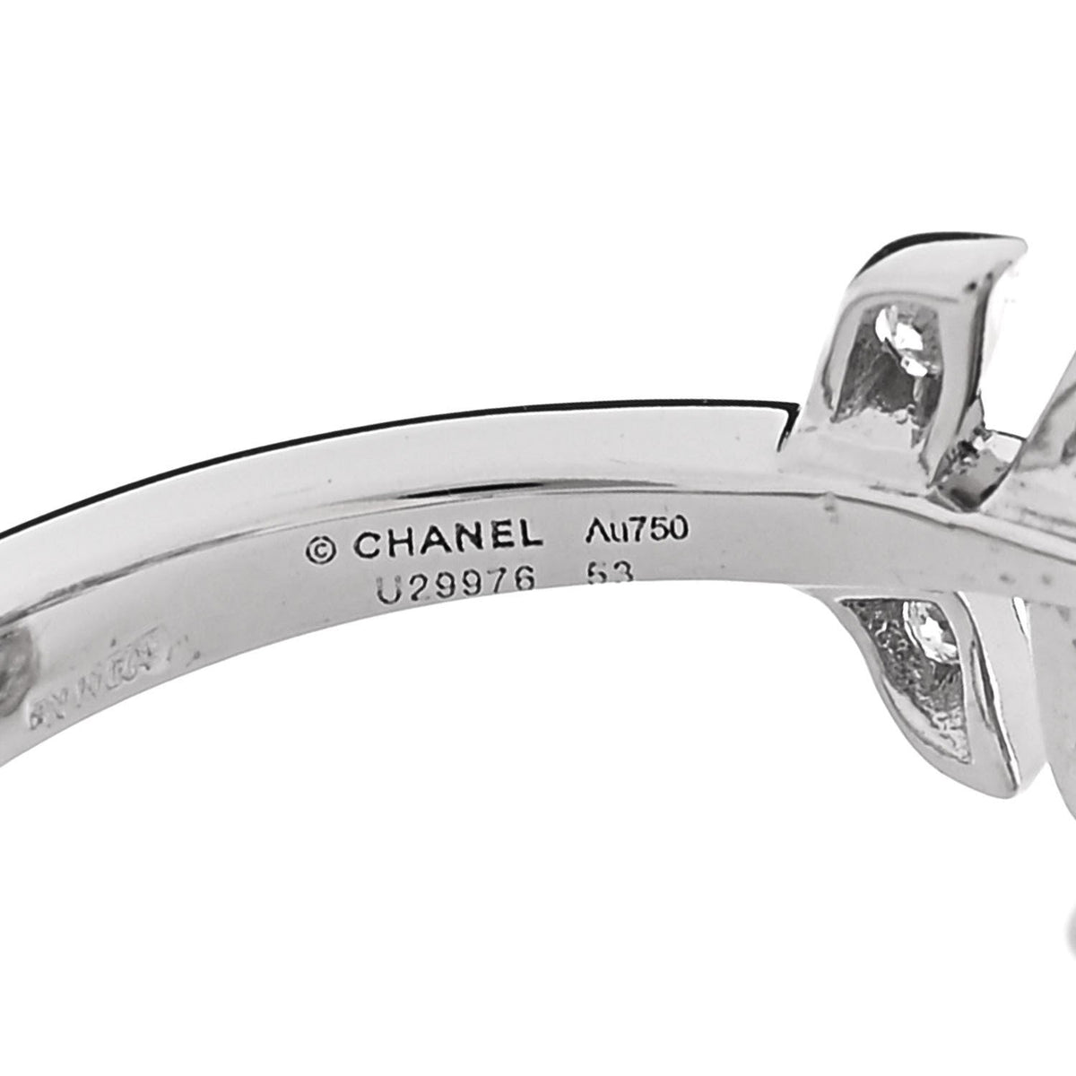 18K White Gold Diamond Plume De Chanel Ring 53 6.5