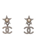 Crystal CC Pearl Star Drop Earrings Silver