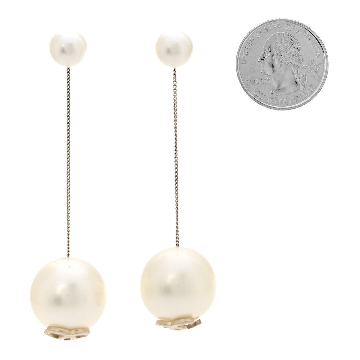 Pearl CC Chain Drop Earrings Gold
