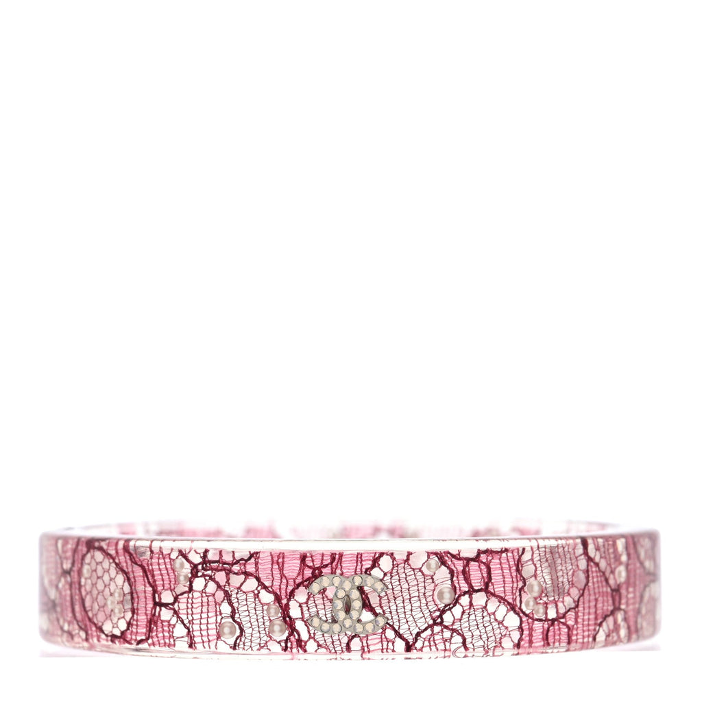 Resin Lace Crystal CC Bangle Transparent Pink