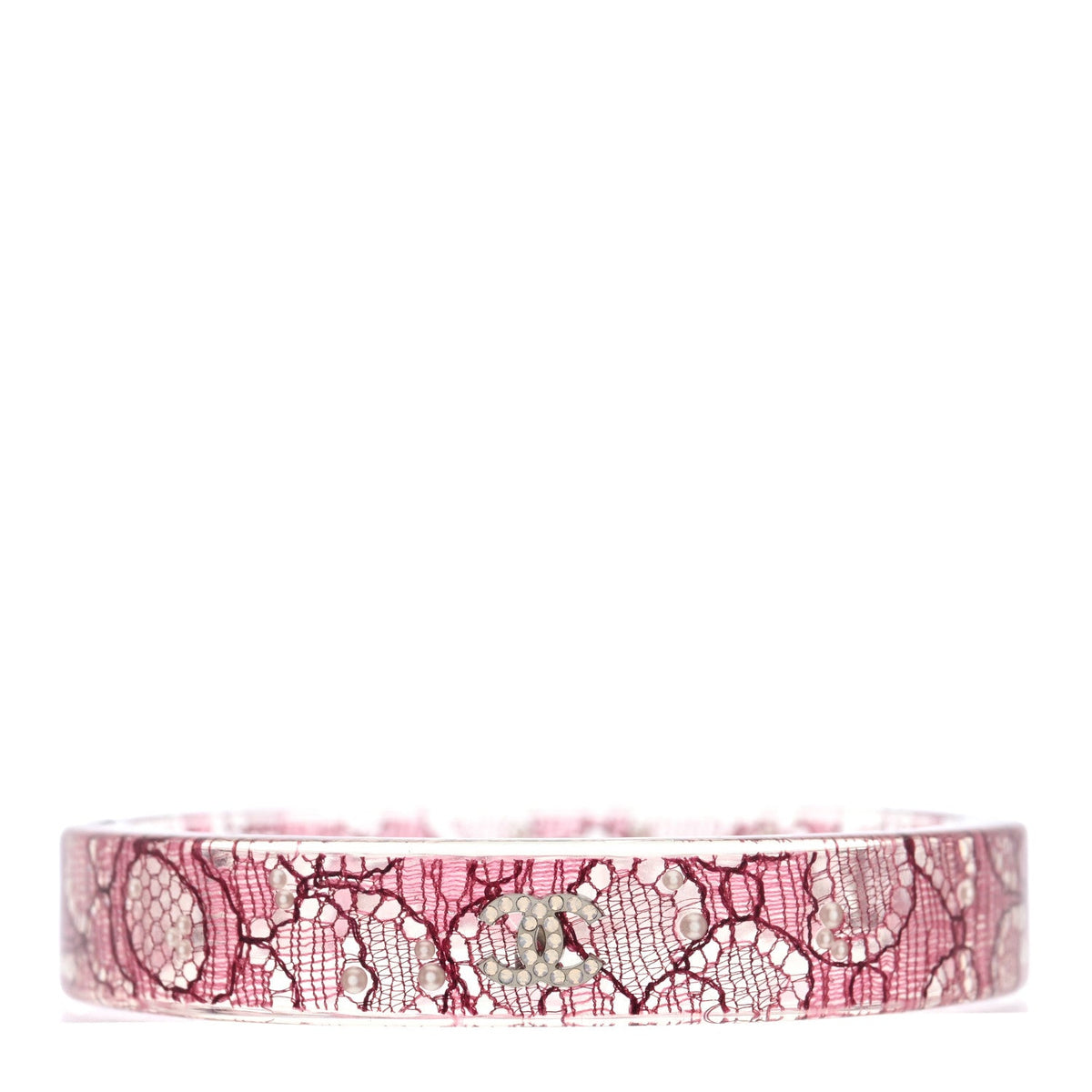 Resin Lace Crystal CC Bangle Transparent Pink
