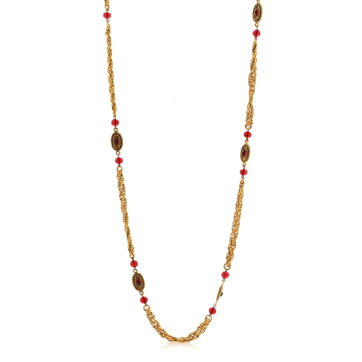 Gripoix Chicklet Sautoir Necklace Gold Red