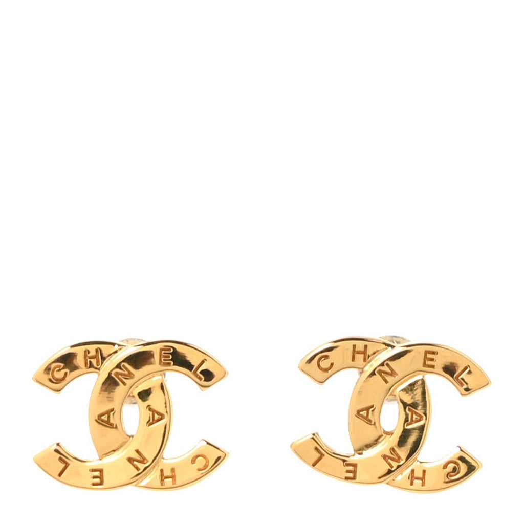 Metal CC Paris Button Stud Earrings Gold